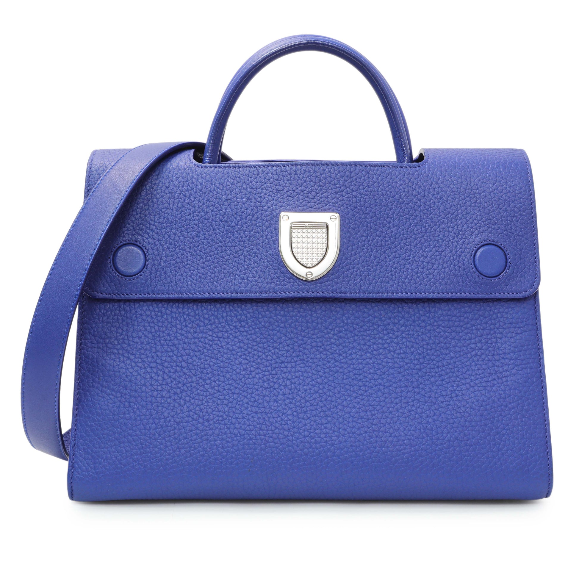Exclusive Christian Dior Blue Bullcalf Medium Diorever Flap — Front View