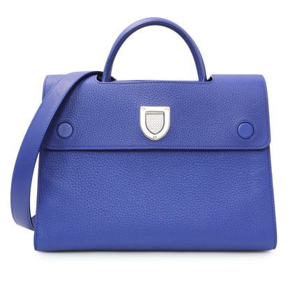 Exclusive Christian Dior Blue Bullcalf Medium Diorever Flap — Front View