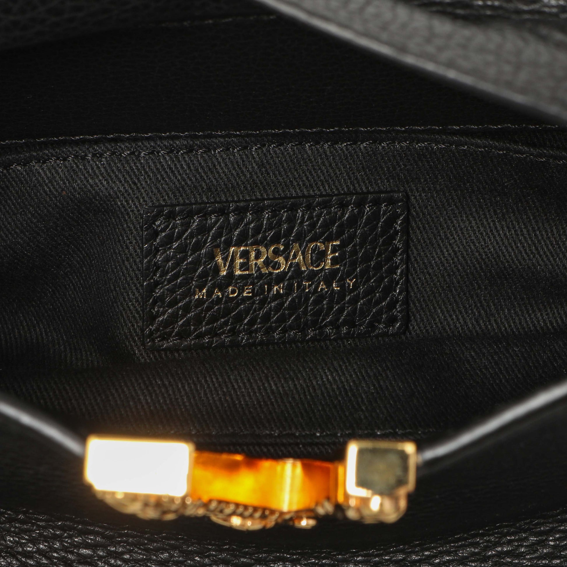 Exclusive Versace Black Calfskin Virtus Hobo — Detail View