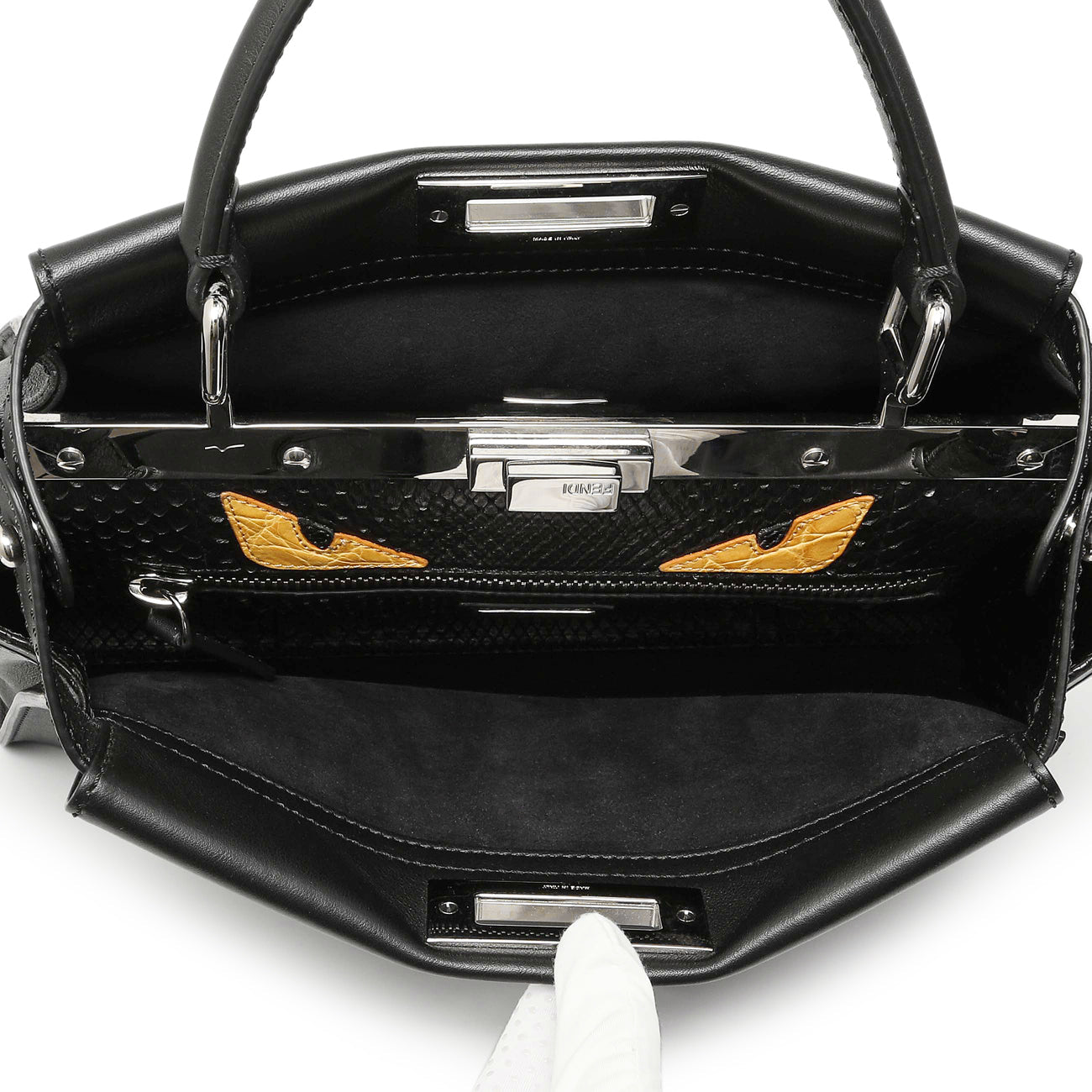 Exclusive Fendi Black Vitello Seta Snakeskin Crocodile Monster Eyes Medium Peekaboo Iconic Satchel — Alternate View 8