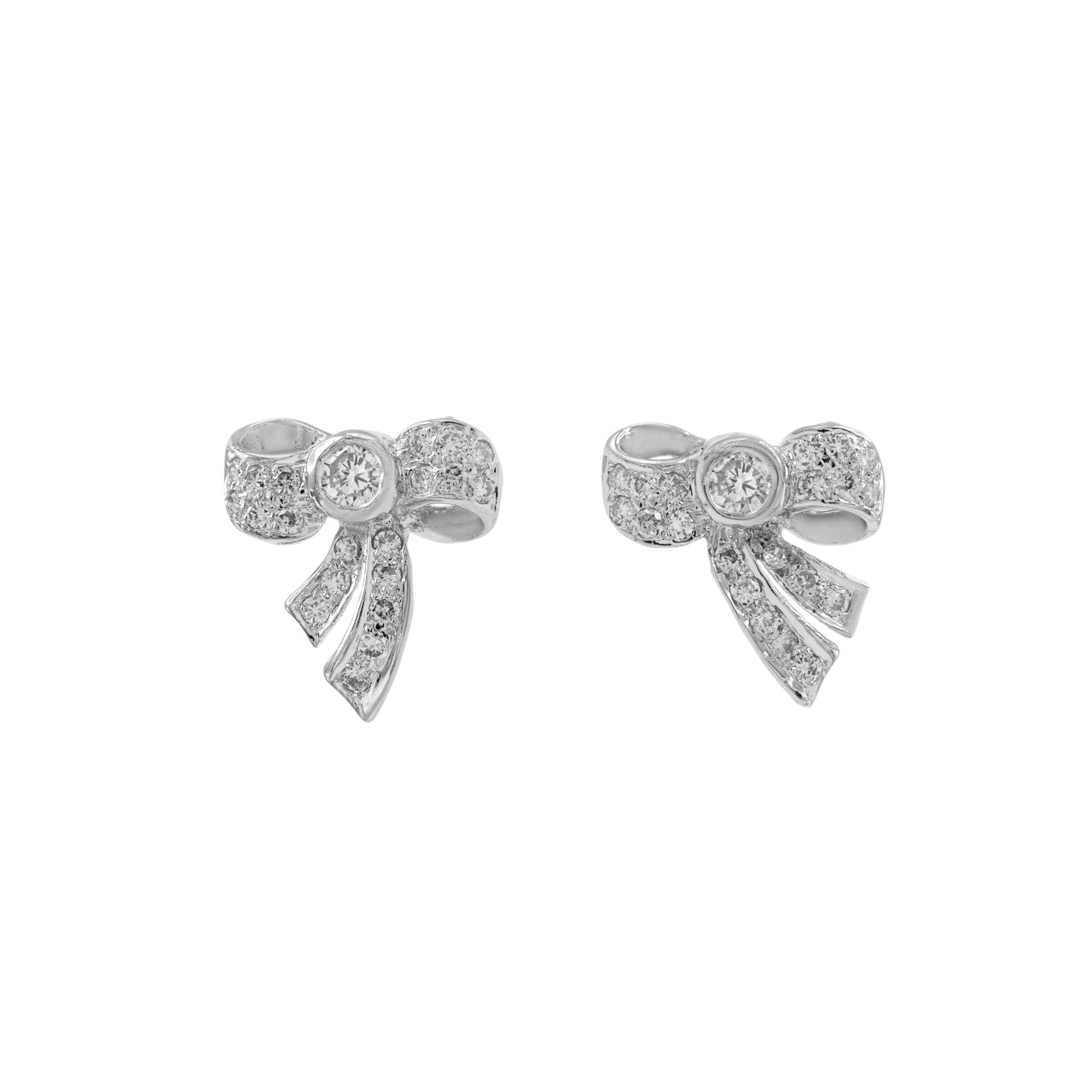 Exclusive 18K White Gold 0.38 Carat Diamond Bow Earrings — Front View