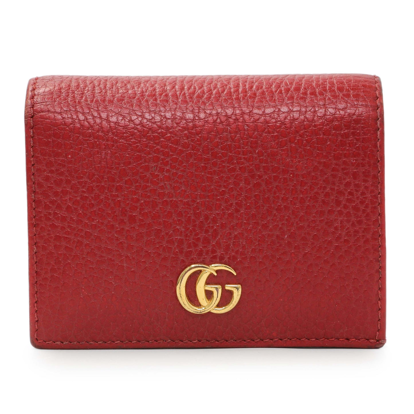 Exclusive Gucci Red Pebbled Calfskin Marmont Card Wallet — Front View
