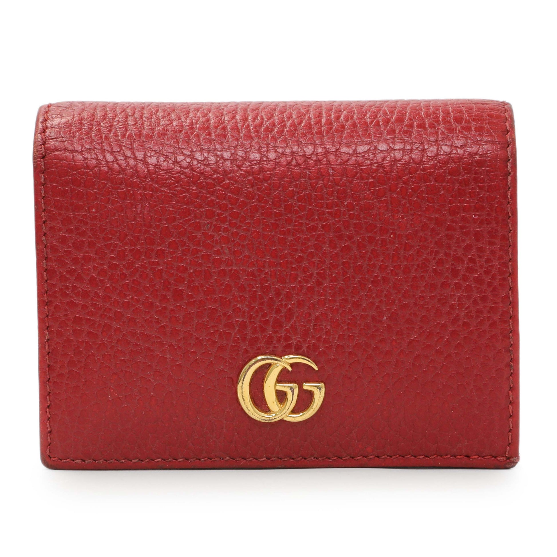 Exclusive Gucci Red Pebbled Calfskin Marmont Card Wallet — Front View
