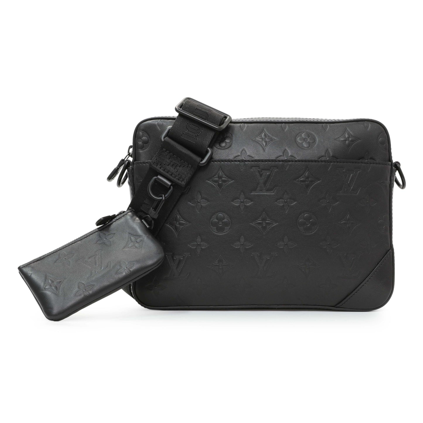 Exclusive Louis Vuitton Black Calfskin Monogram Shadow Duo Messenger — Front View
