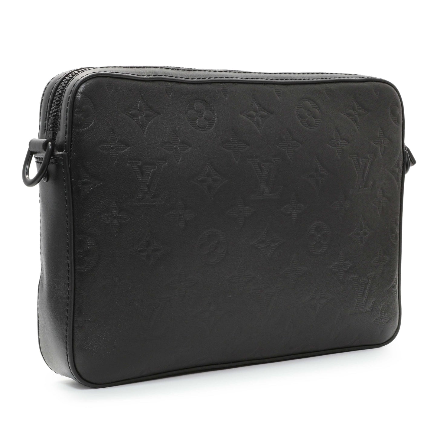Exclusive Louis Vuitton Black Calfskin Monogram Shadow Duo Messenger — Side View