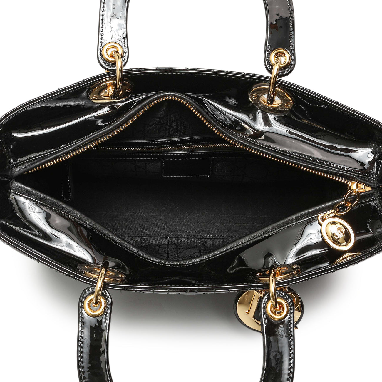 Exclusive Christian Dior Black Patent Cannage Large Lady Dior — Top View