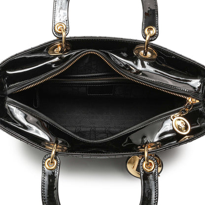 Exclusive Christian Dior Black Patent Cannage Large Lady Dior — Top View