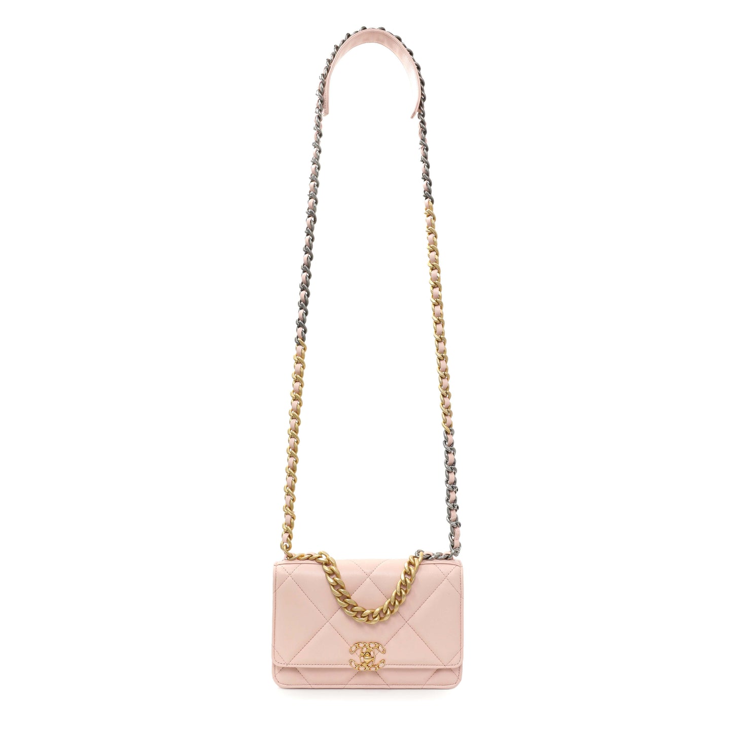 Exclusive Chanel Pink Quilted Lambskin Chanel 19 Wallet on Chain — Front View