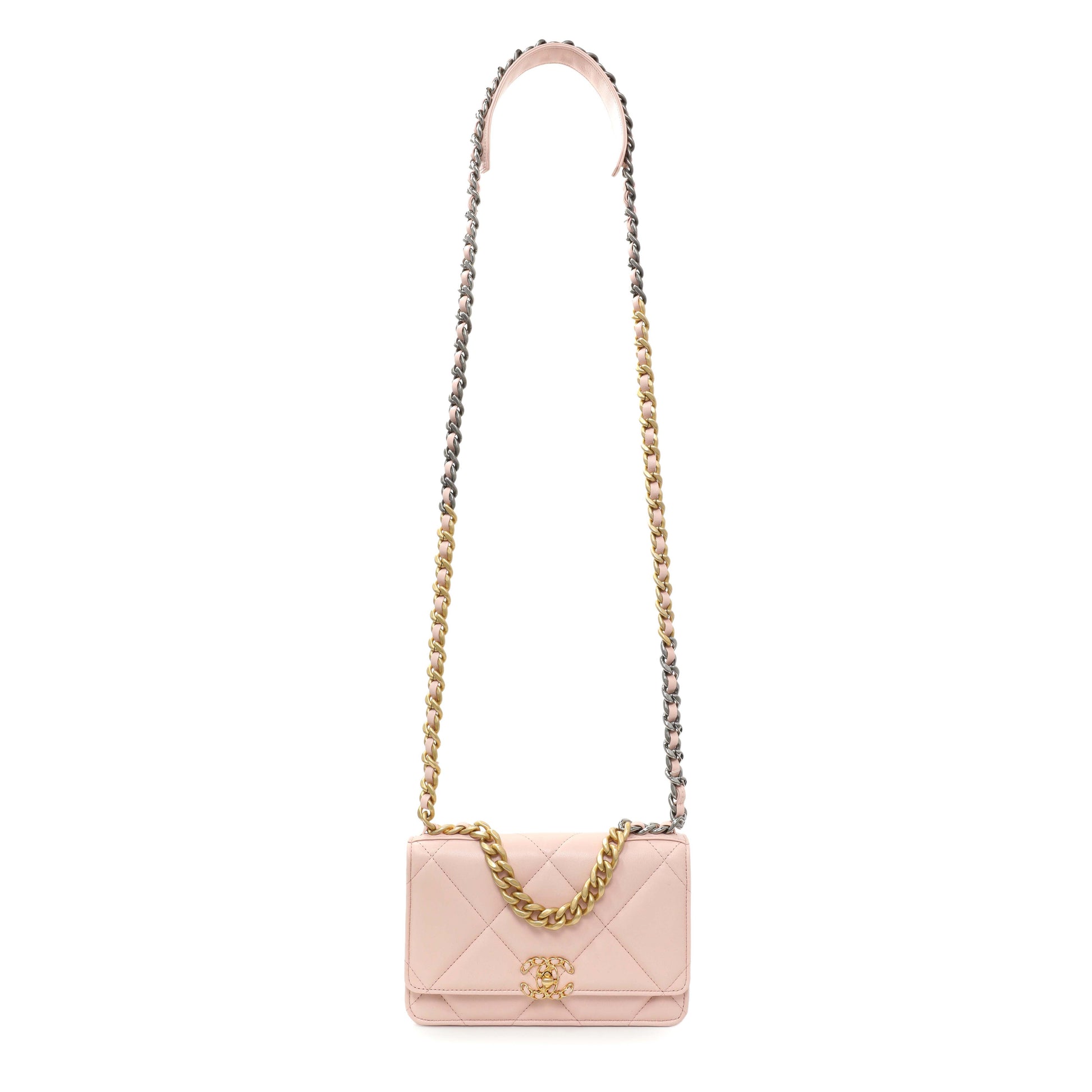 Exclusive Chanel Pink Quilted Lambskin Chanel 19 Wallet on Chain — Front View