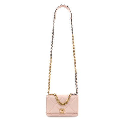 Exclusive Chanel Pink Quilted Lambskin Chanel 19 Wallet on Chain — Front View
