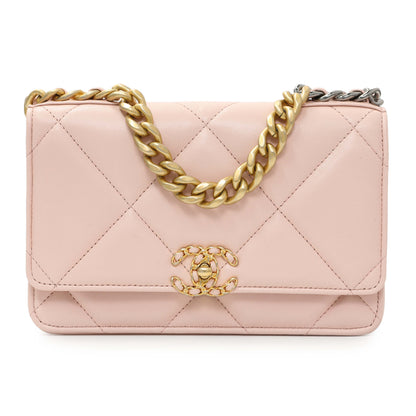 Exclusive Chanel Pink Quilted Lambskin Chanel 19 Wallet on Chain — Side View