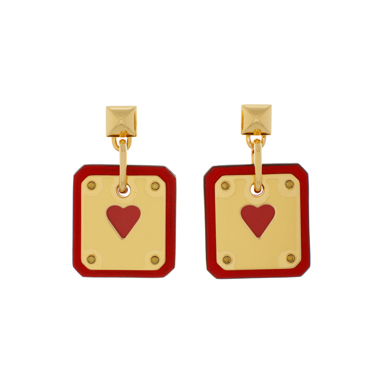 Exclusive Hermes Rouge de Coeur Swift As De Coeur Earrings — Front View