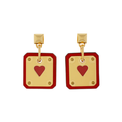 Exclusive Hermes Rouge de Coeur Swift As De Coeur Earrings — Front View