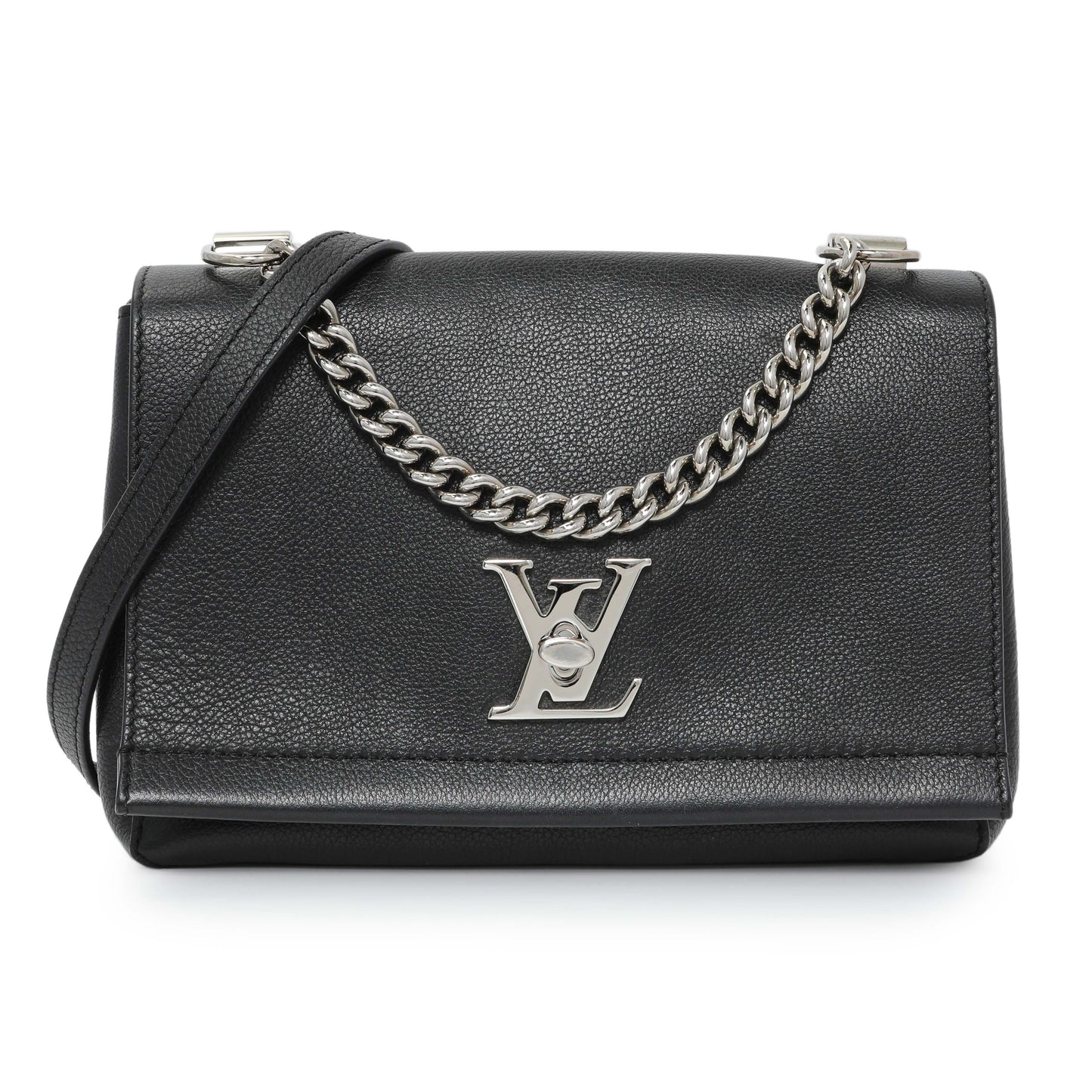 Exclusive Louis Vuitton Black Soft Calfskin Lockme II Chain Bag BB — Front View
