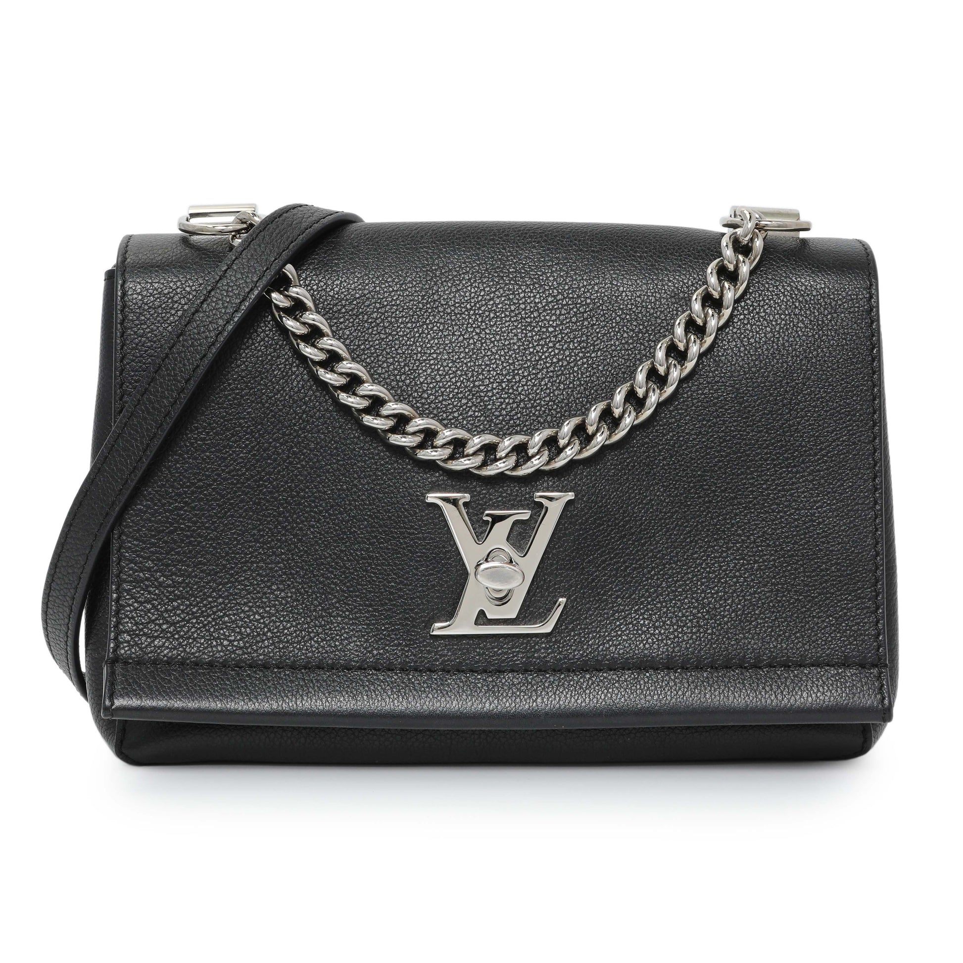 Exclusive Louis Vuitton Black Soft Calfskin Lockme II Chain Bag BB — Front View