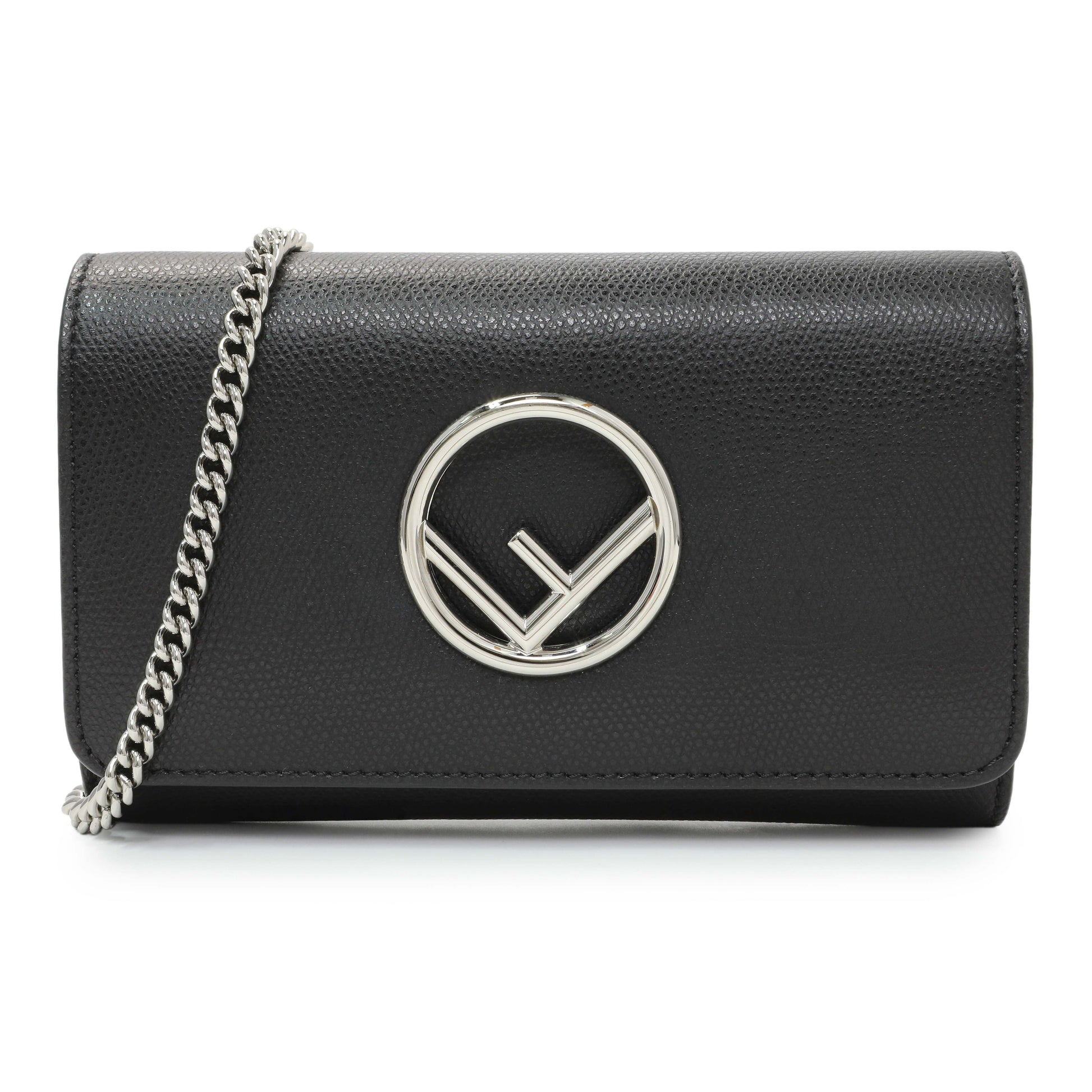 Exclusive Fendi Black Calfskin F is Fendi Kan I Wallet On Chain — Front View