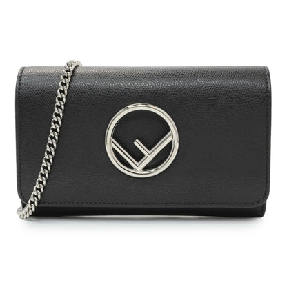 Exclusive Fendi Black Calfskin F is Fendi Kan I Wallet On Chain — Front View