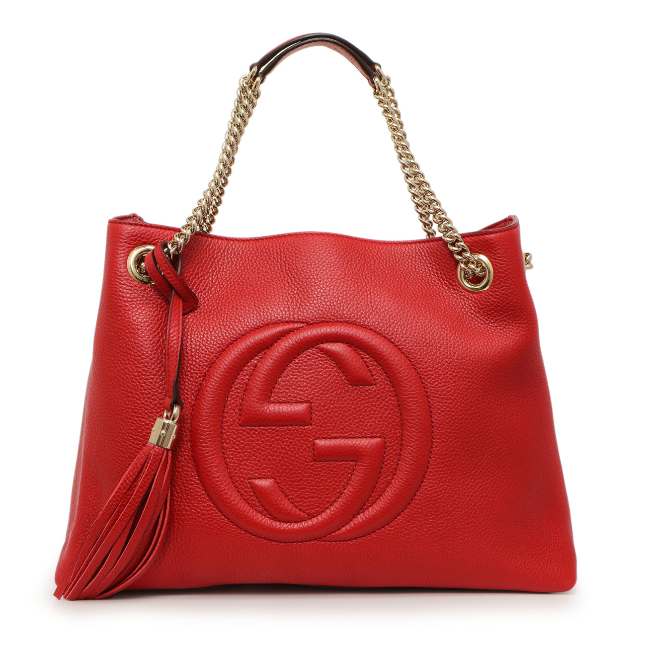 Exclusive Gucci Red Pebbled Calfskin Medium Soho Chain Shoulder Bag — Front View