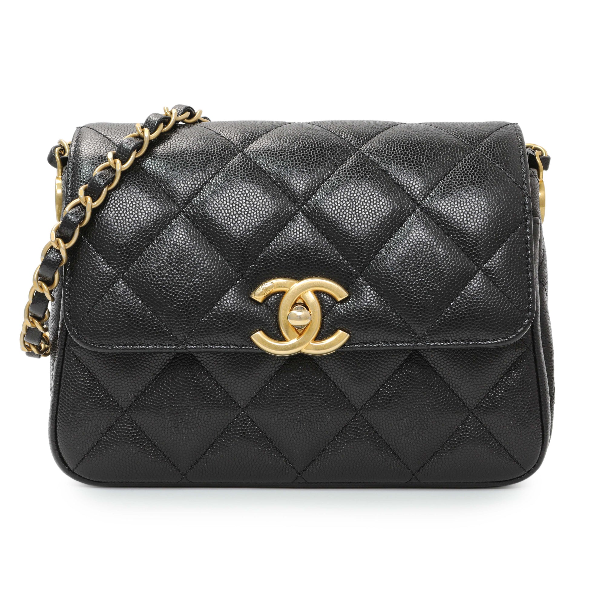 Exclusive Chanel Black Caviar Seasonal Mini Flap — Front View