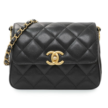 Exclusive Chanel Black Caviar Seasonal Mini Flap — Front View