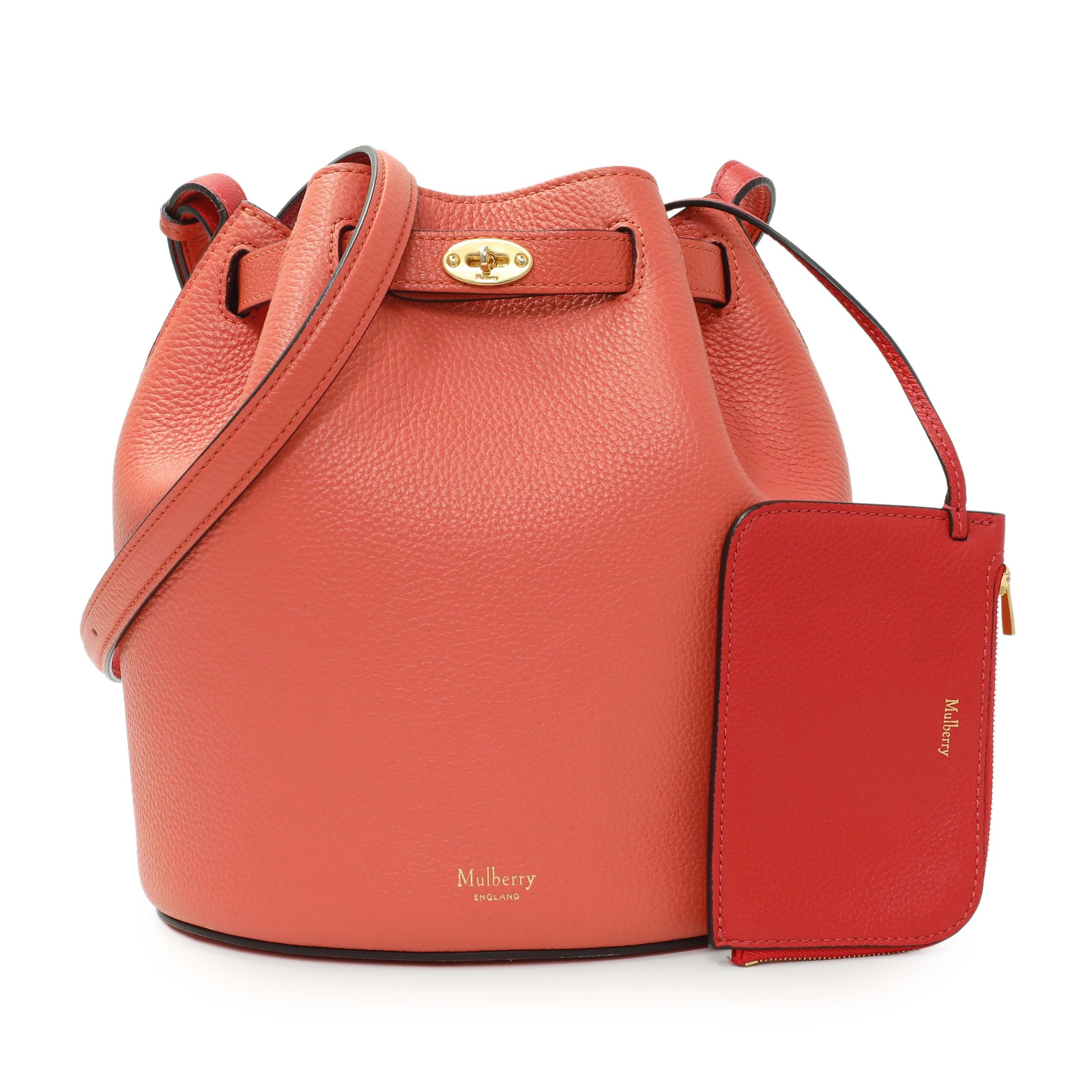 Exclusive Mulberry Coral Grained Calfskin Abbey Bucket Bag — Front View
