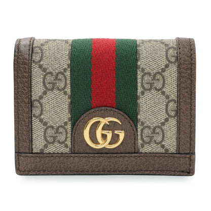 Exclusive Gucci GG Supreme Monogram Web Ophidia Card Case — Front View