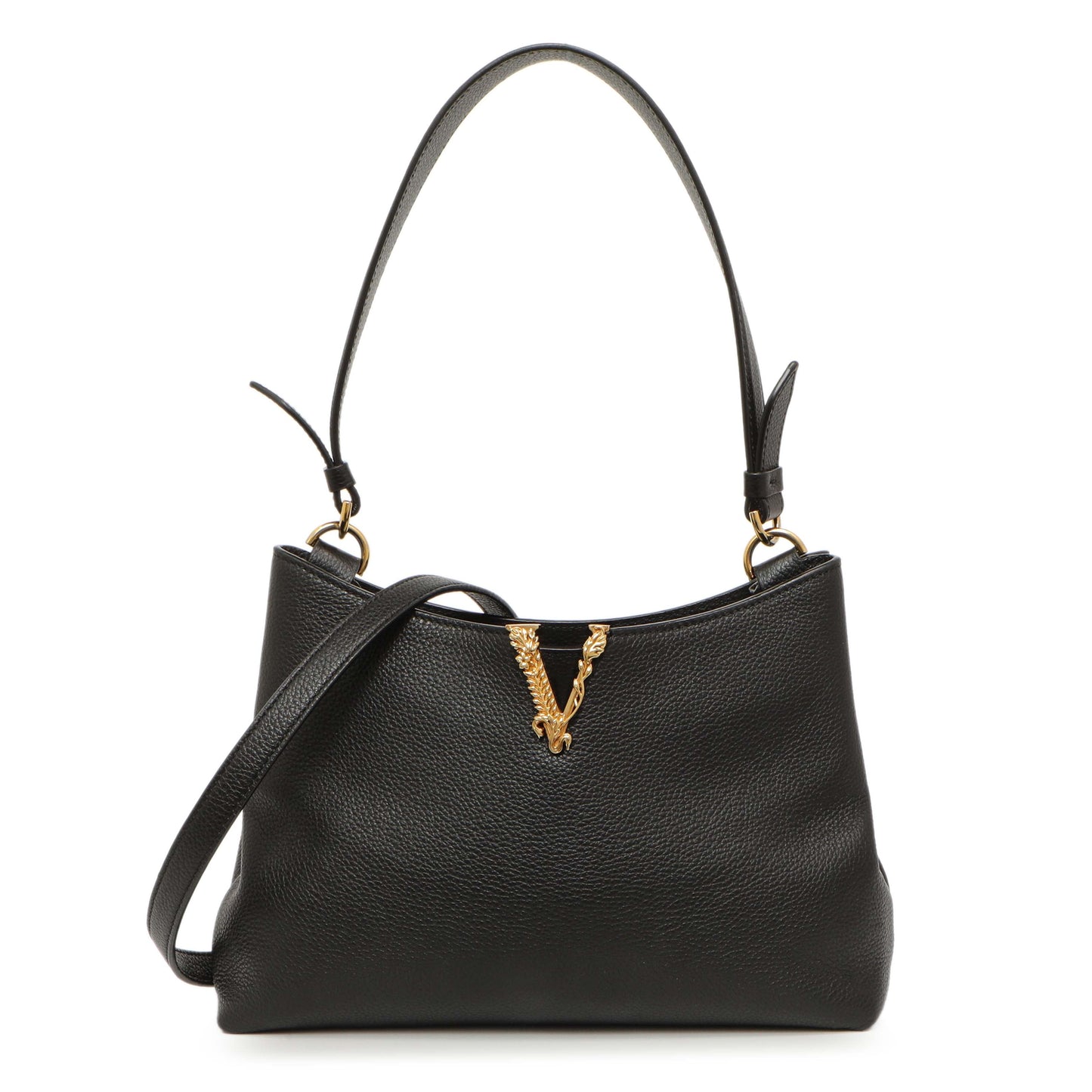 Exclusive Versace Black Calfskin Virtus Hobo — Front View