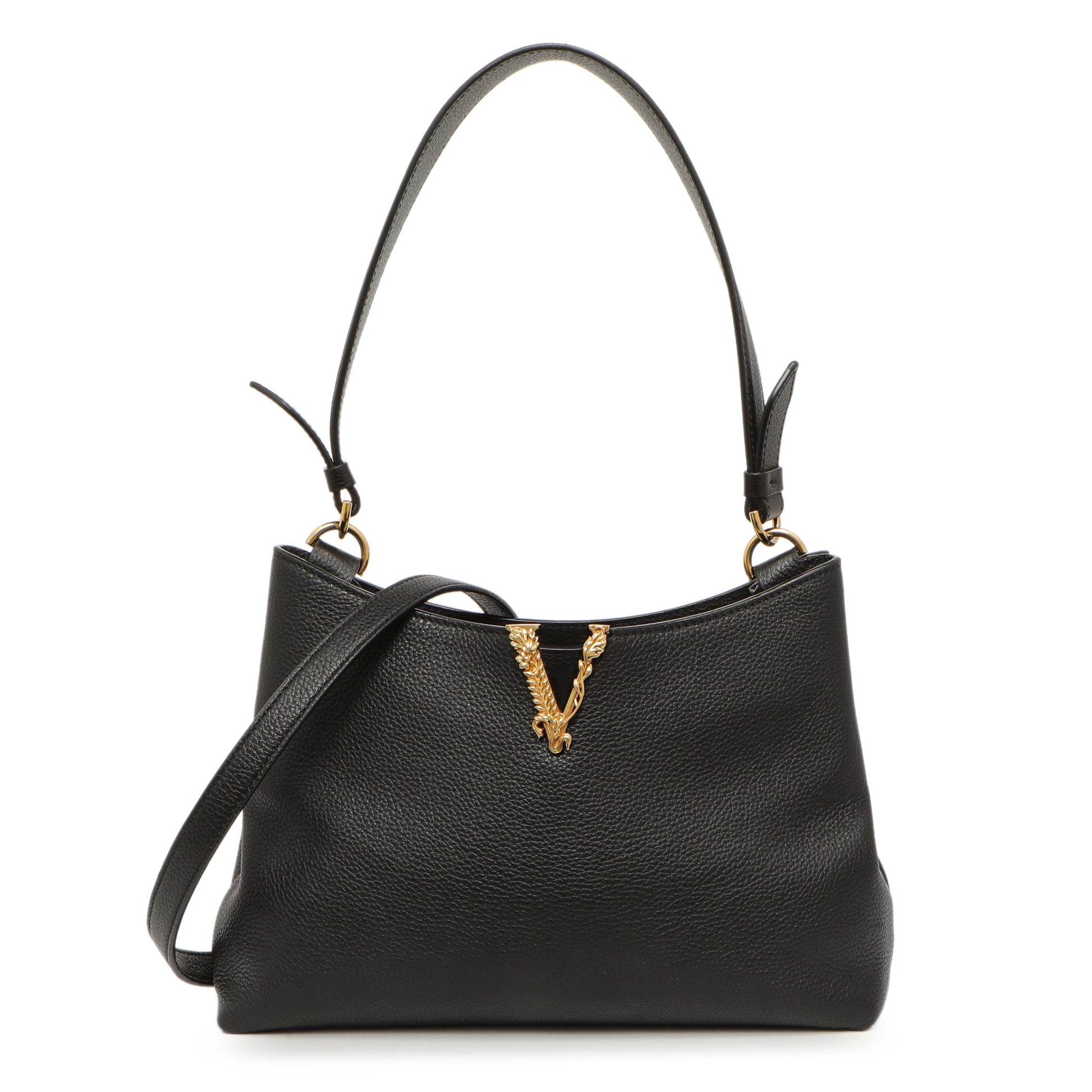 Exclusive Versace Black Calfskin Virtus Hobo — Front View