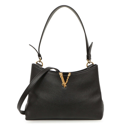 Exclusive Versace Black Calfskin Virtus Hobo — Front View