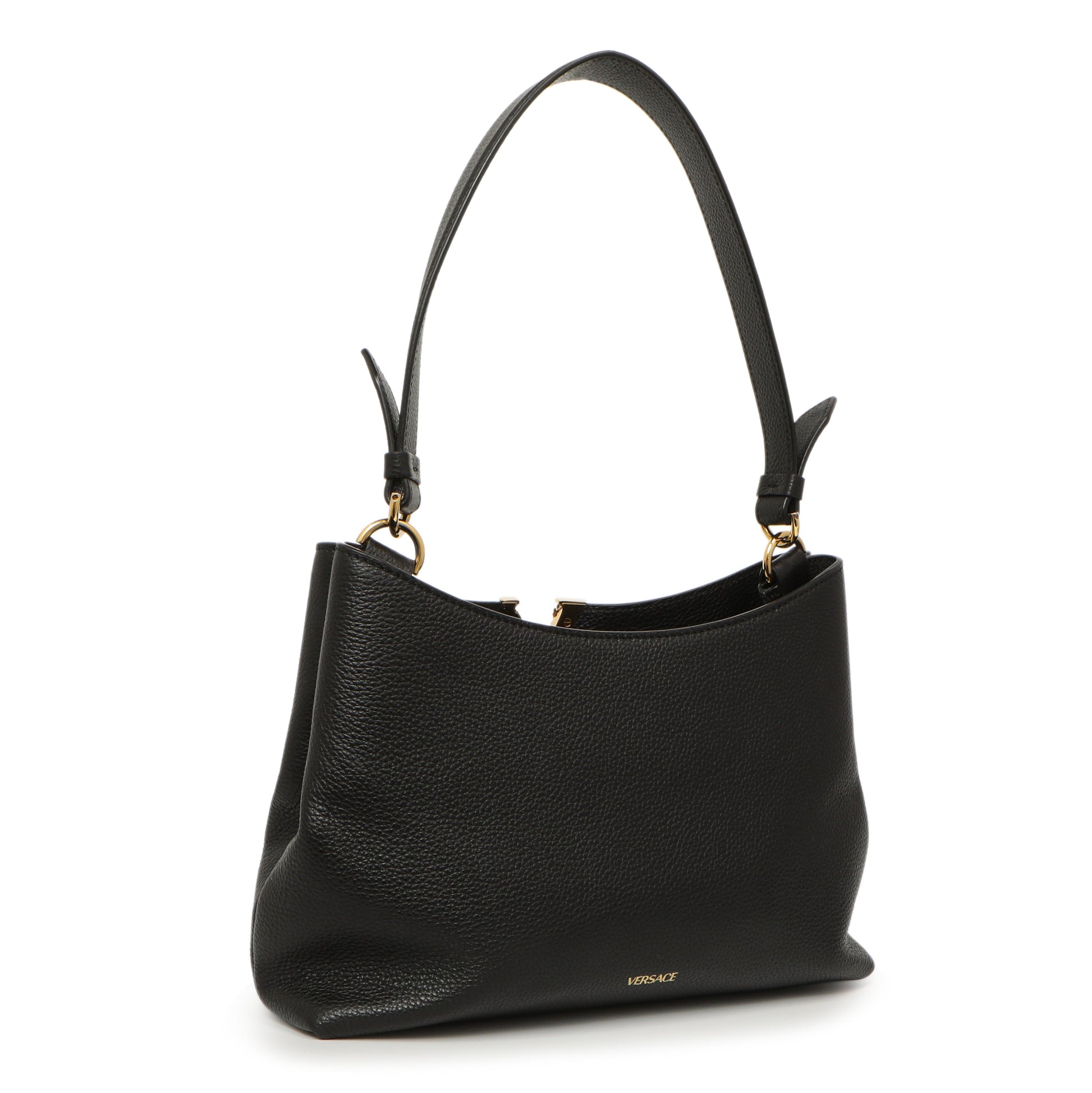 Exclusive Versace Black Calfskin Virtus Hobo — Side View