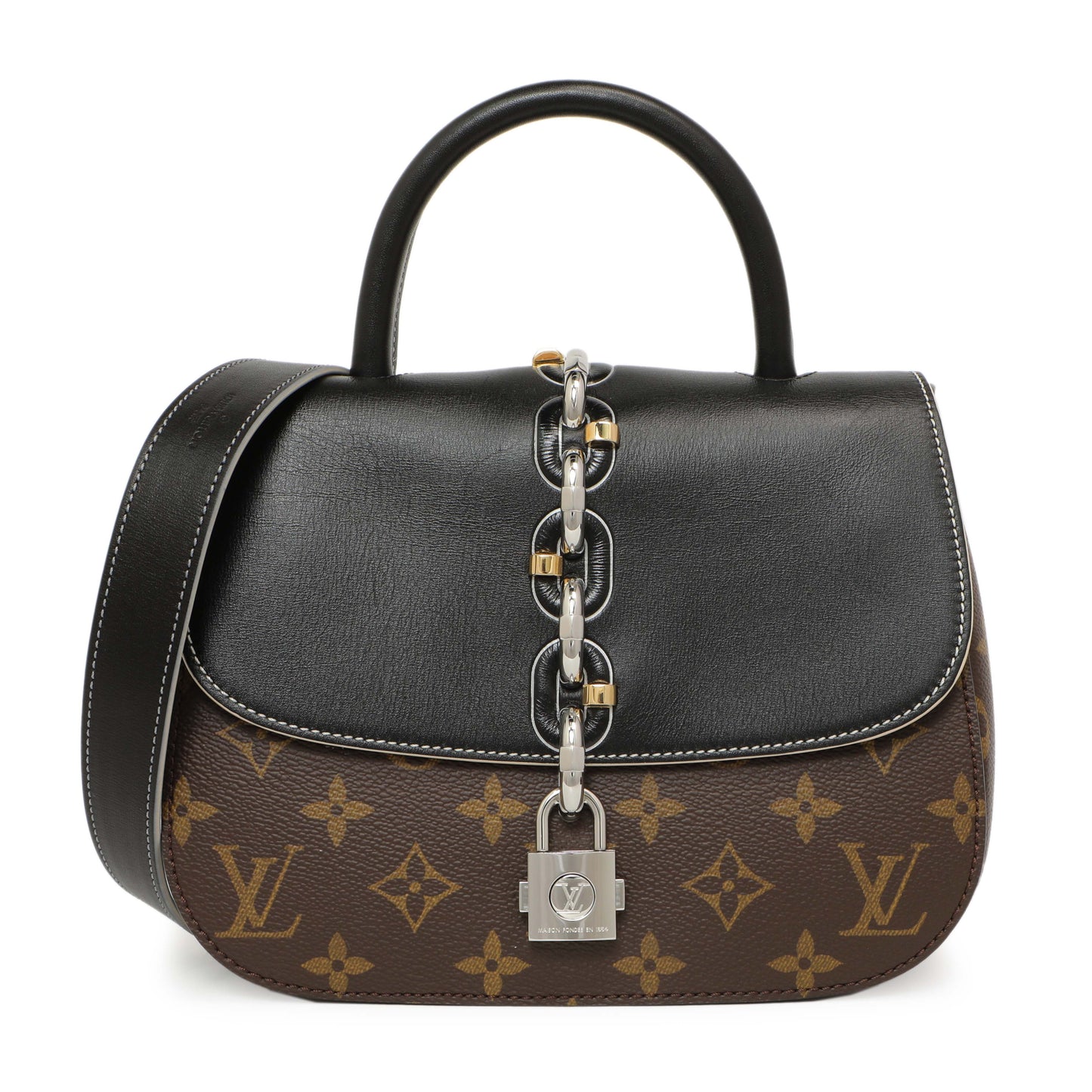 Exclusive Louis Vuitton Black Calfskin Monogram Chain It PM — Front View