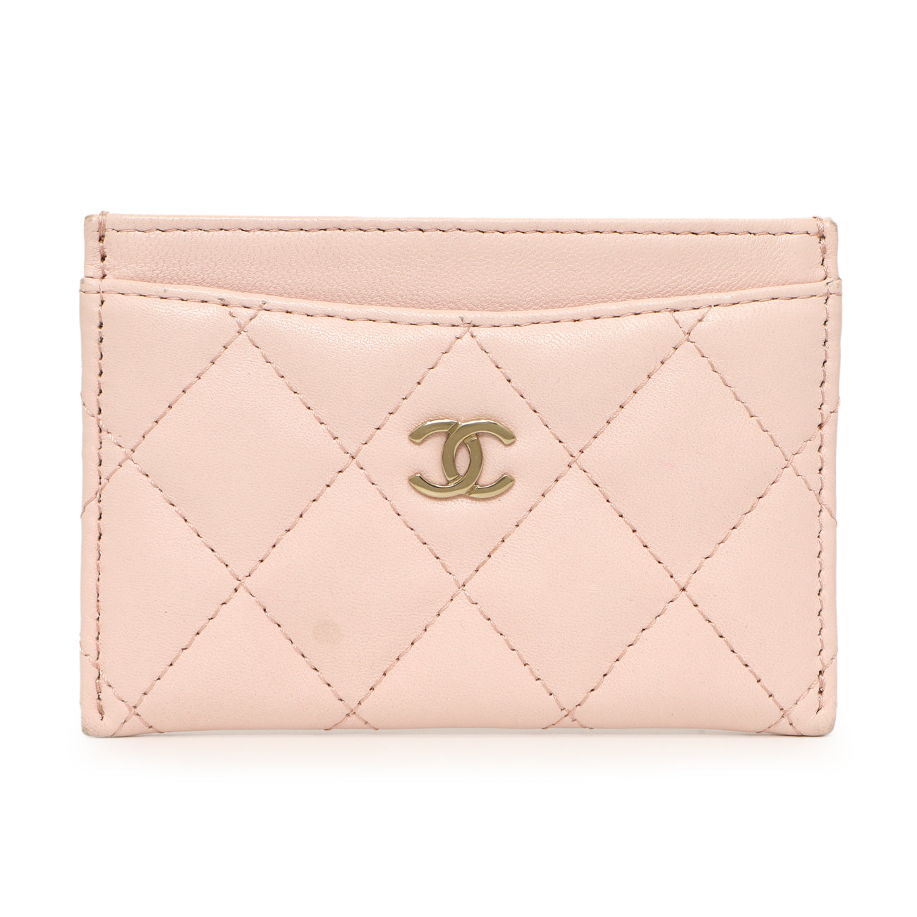 Exclusive Chanel Pink Quilted Lambskin Card Holder — Front View