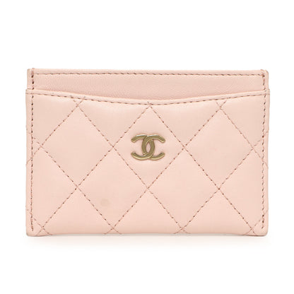 Exclusive Chanel Pink Quilted Lambskin Card Holder — Front View