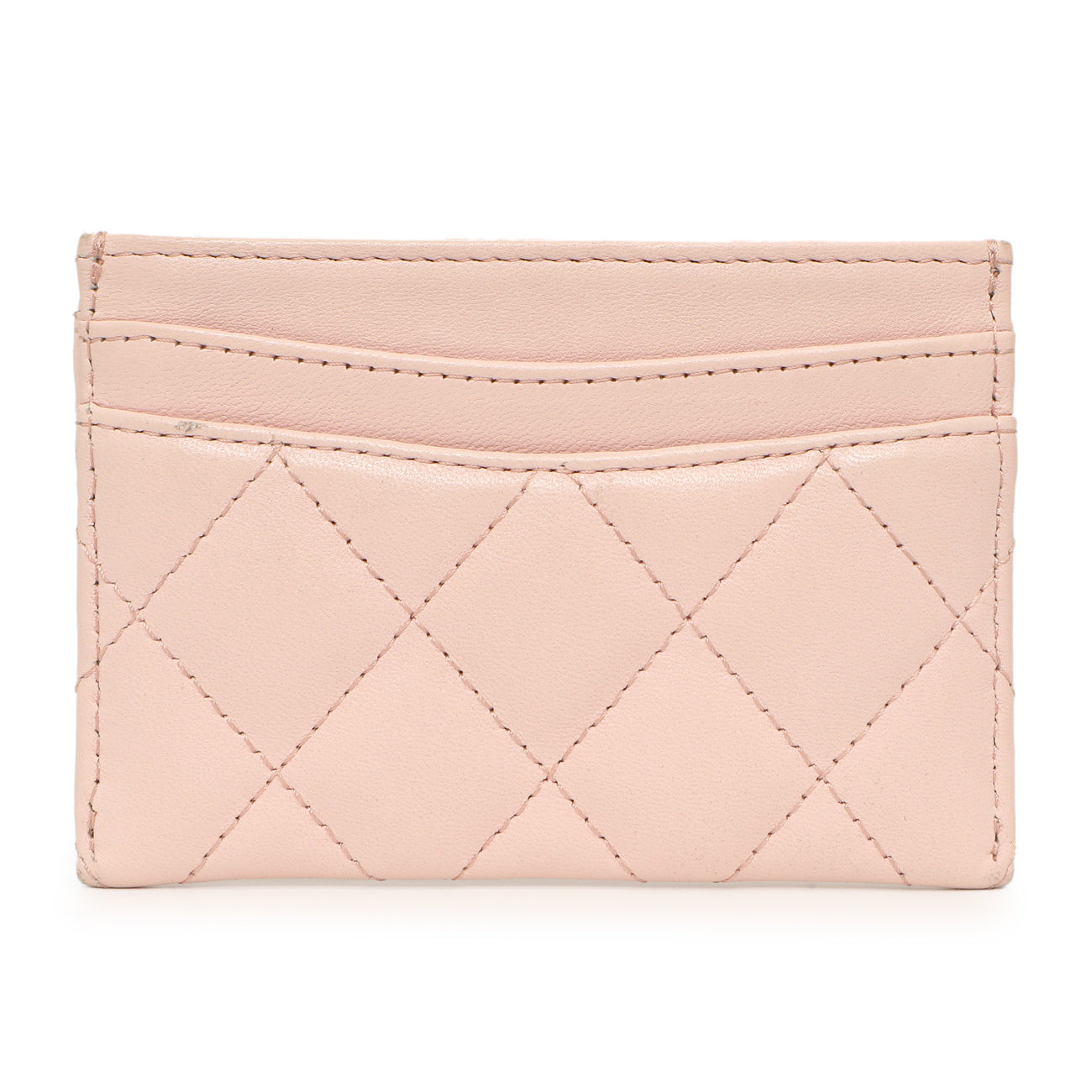 Exclusive Chanel Pink Quilted Lambskin Card Holder — Side View