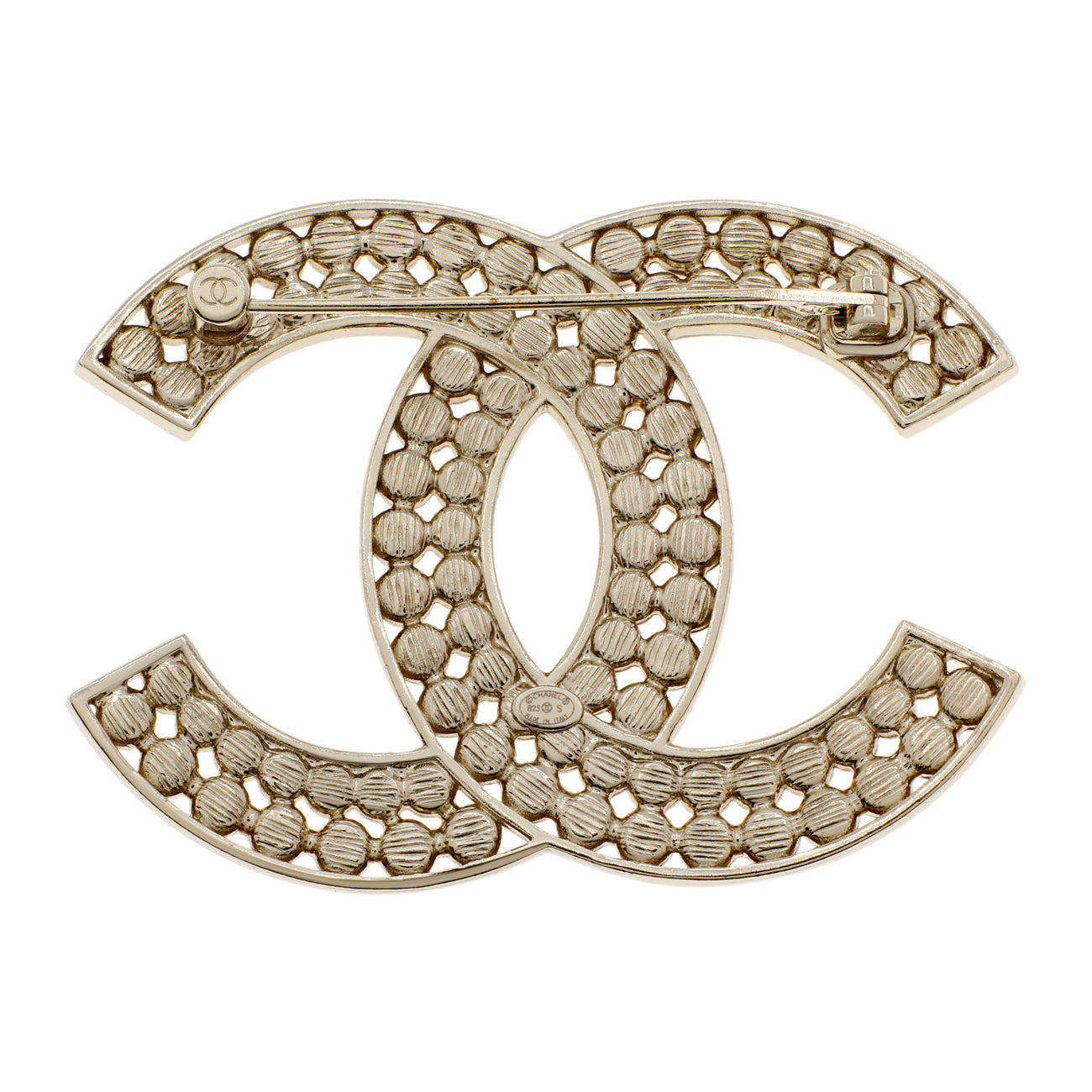 Exclusive Chanel Black Crystal CC Brooch — Side View