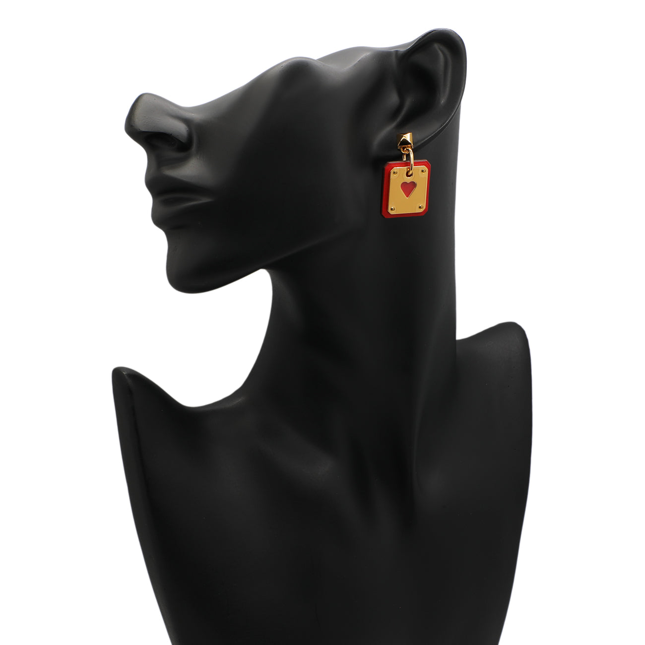 Exclusive Hermes Rouge de Coeur Swift As De Coeur Earrings — Back View