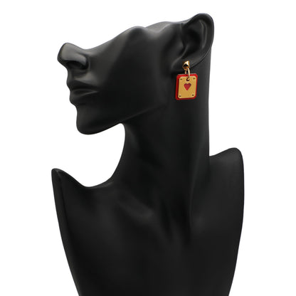 Exclusive Hermes Rouge de Coeur Swift As De Coeur Earrings — Back View