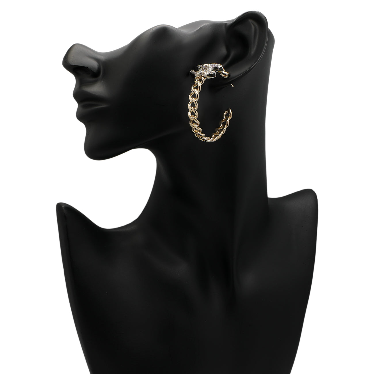 Exclusive Chanel Crystal CC Chain Hoop Earrings — Back View