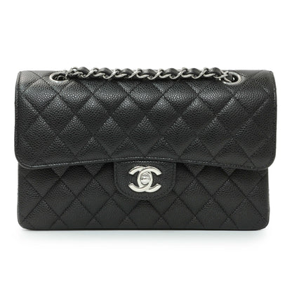 Exclusive Chanel Black Quilted Caviar Small Classic Double Flap — Front View