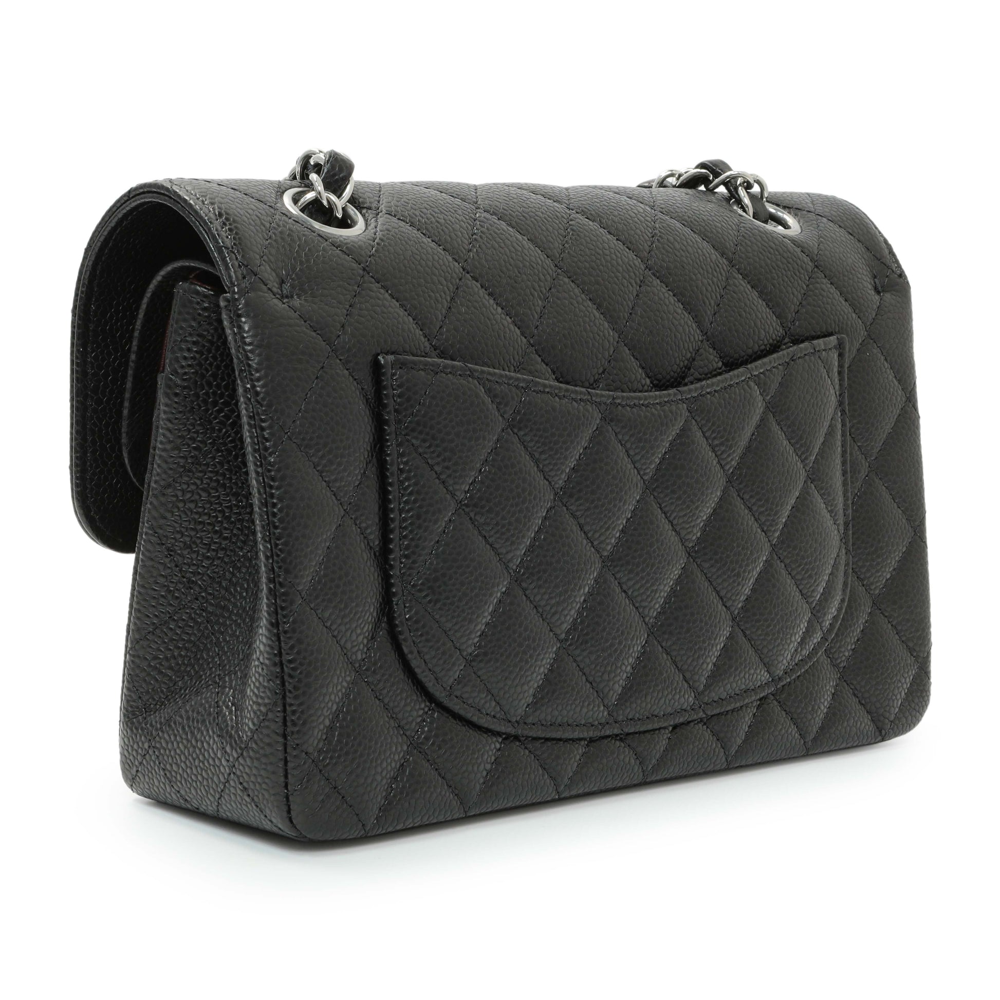 Exclusive Chanel Black Quilted Caviar Small Classic Double Flap — Side View