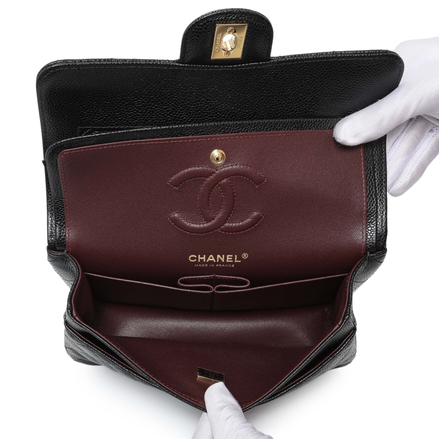 Exclusive Chanel Black Caviar Small Quilted Classic Double Flap — Top View
