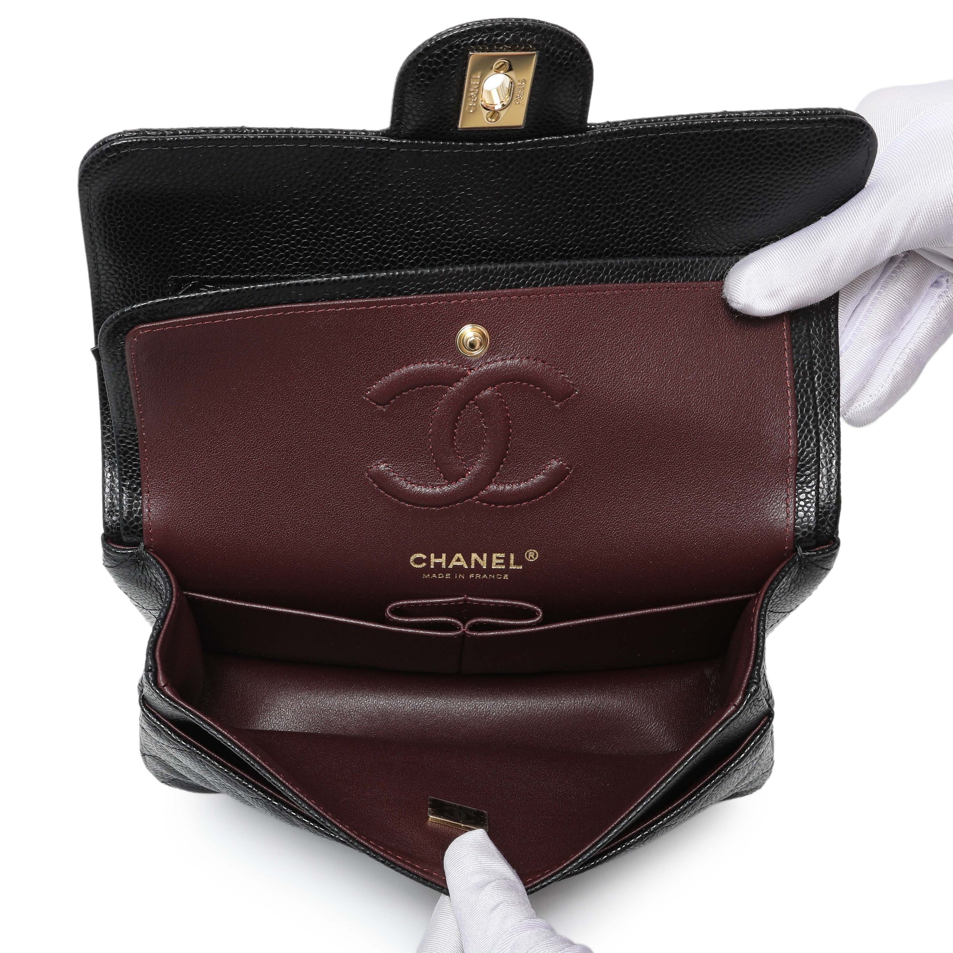 Exclusive Chanel Black Caviar Small Quilted Classic Double Flap — Top View