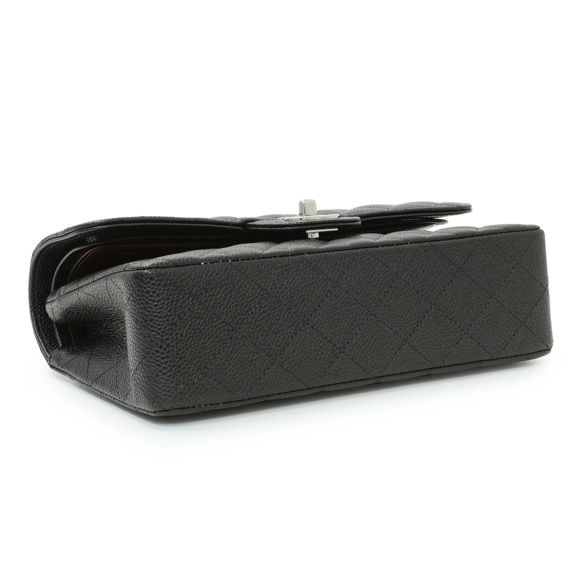 Exclusive Chanel Black Quilted Caviar Small Classic Double Flap — Back View
