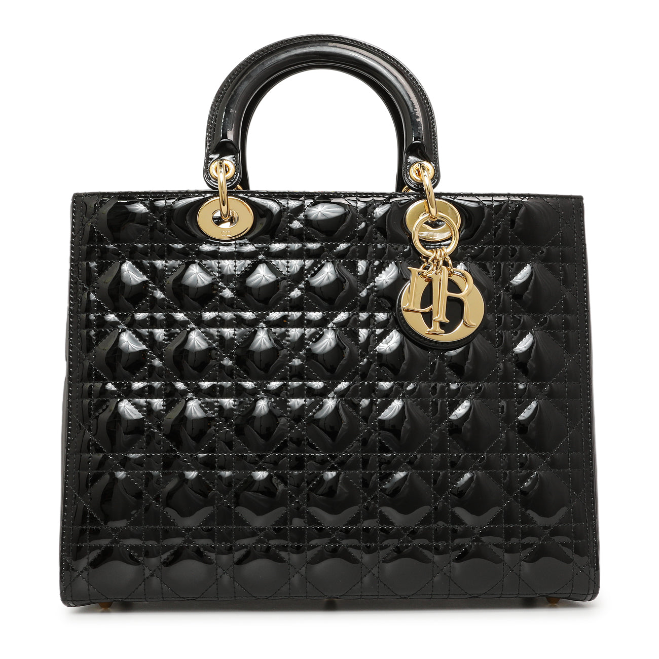 Exclusive Christian Dior Black Patent Cannage Large Lady Dior — Front View