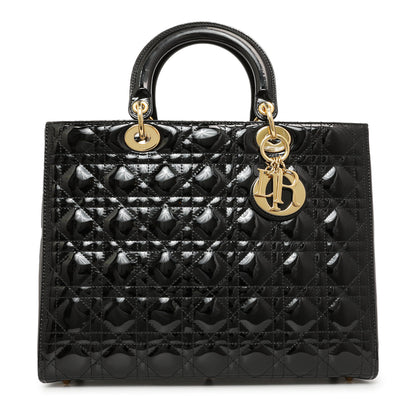 Exclusive Christian Dior Black Patent Cannage Large Lady Dior — Front View