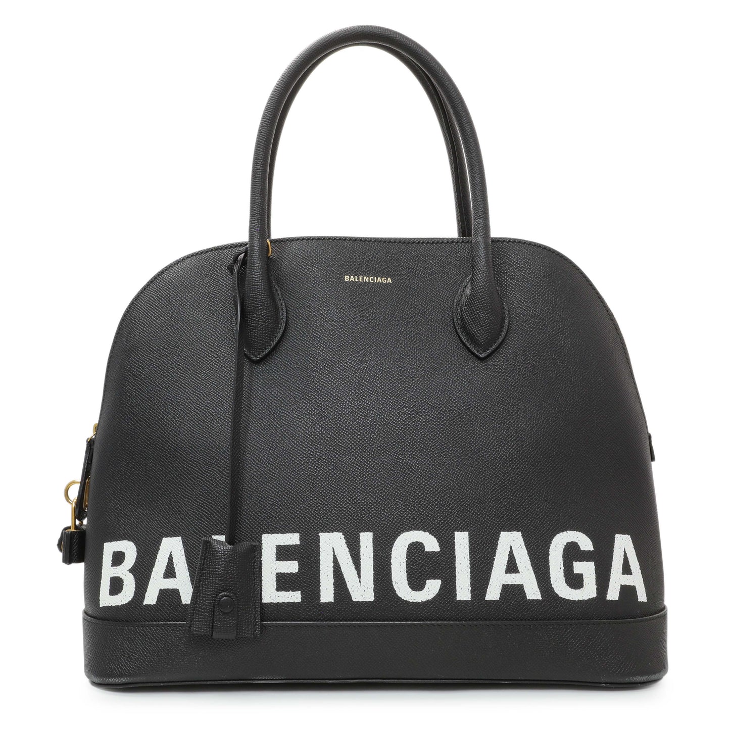 Exclusive Balenciaga Black Grained Calfskin M Ville Top Handle Bag — Front View