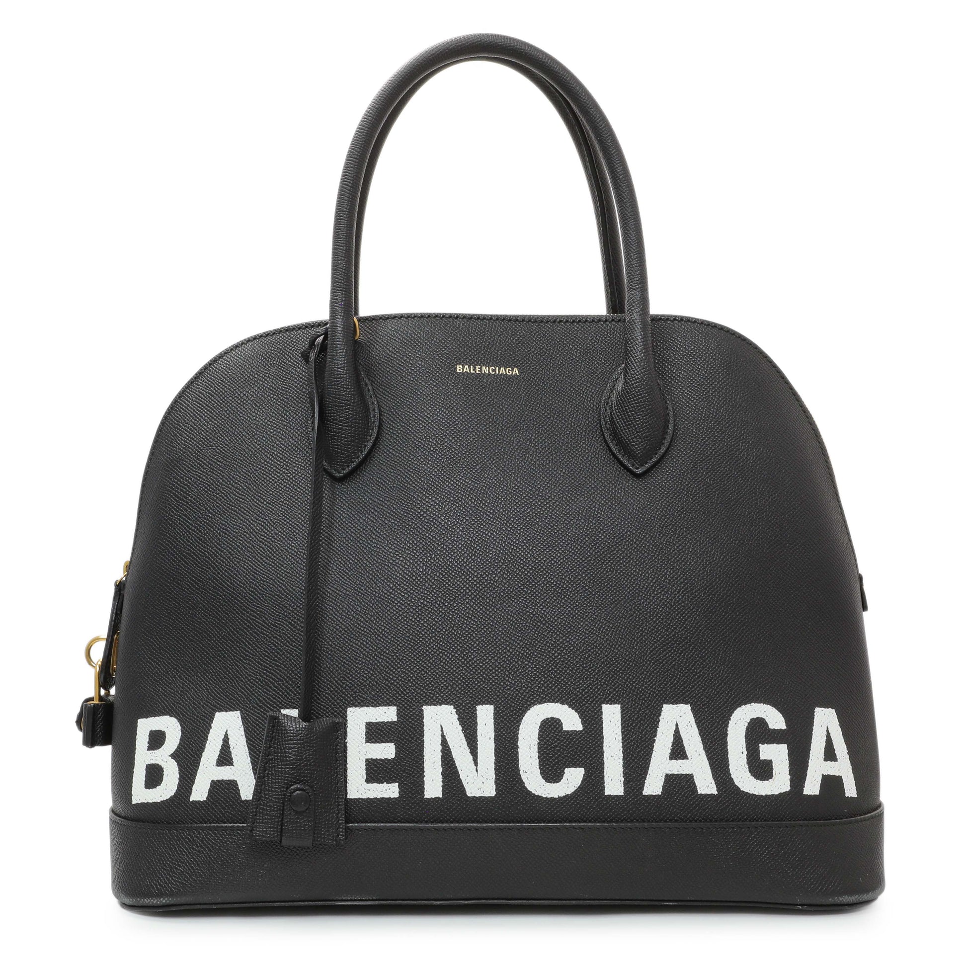 Exclusive Balenciaga Black Grained Calfskin M Ville Top Handle Bag — Front View