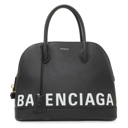 Exclusive Balenciaga Black Grained Calfskin M Ville Top Handle Bag — Front View