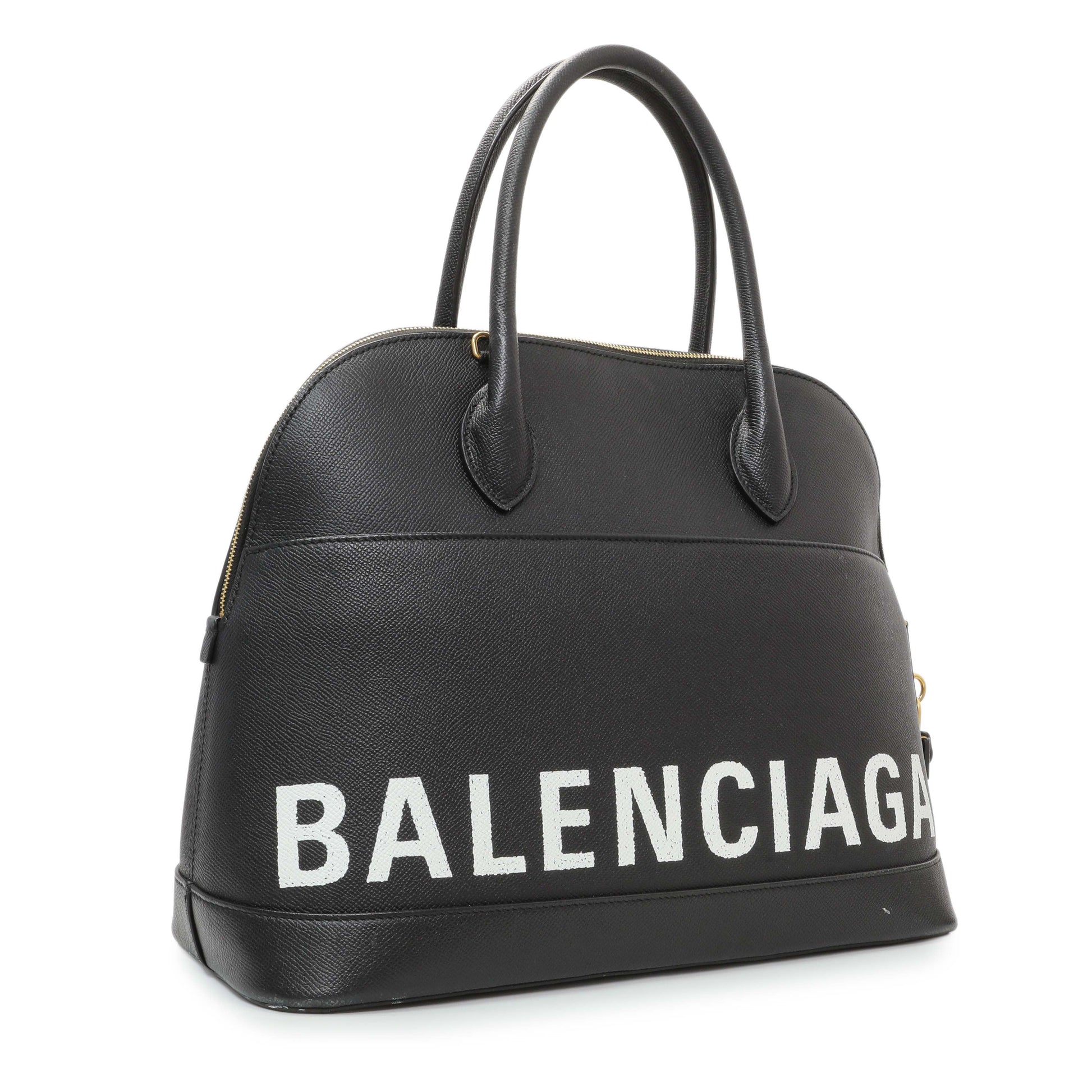 Exclusive Balenciaga Black Grained Calfskin M Ville Top Handle Bag — Side View