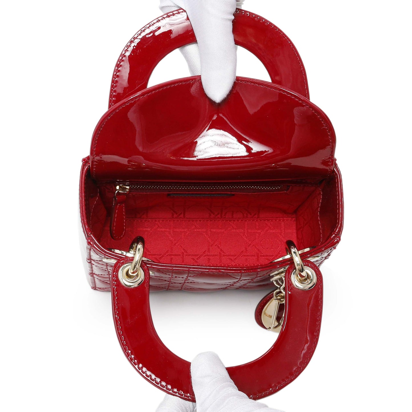 Exclusive Christian Dior Cherry Red Patent Cannage Mini Lady Dior — Top View